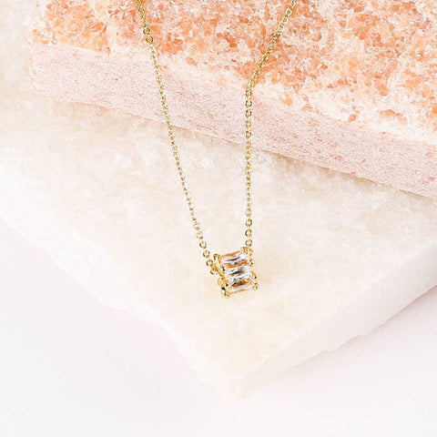 CZ Rolling Barrel Necklace (Gold)