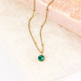 CZ Emerald Charm on Saturn Chain Necklace (Gold)