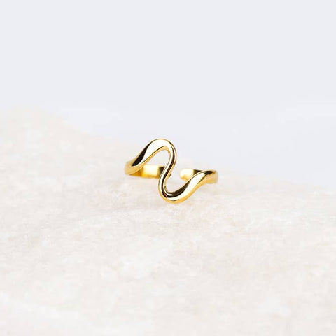 S Ring 18k Gold Plated, Minimalist Curved Ring for Daily Wear 