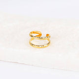 Textured Double Band Ring, 18k Gold Plated Geometric Design Jewelry Gift