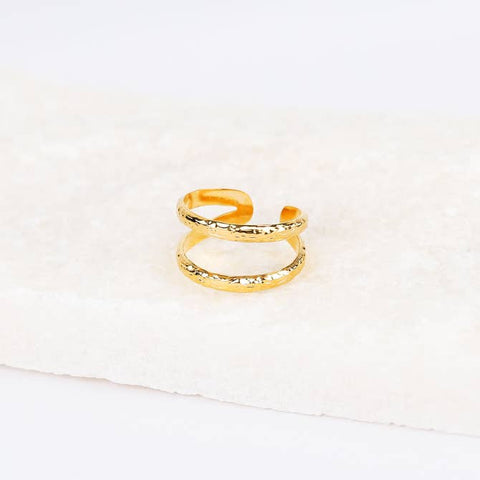 Textured Double Band Ring, 18k Gold Plated Geometric Design Jewelry Gift