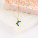 18k Gold Blue CZ Crescent Necklace, CZ Crescent Necklace for sale, jewelry near me