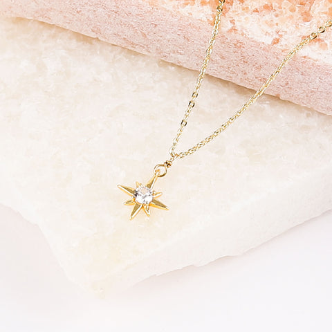 18k Gold CZ North Star Necklace, women's north star necklace, north star necklace gold