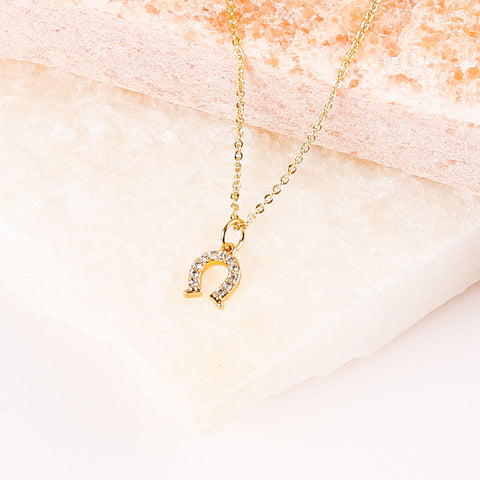 Mini CZ Horseshoes Necklace, gold necklace for sale, buy jewelry wholesale