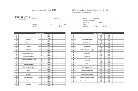 LIM Order Sheet