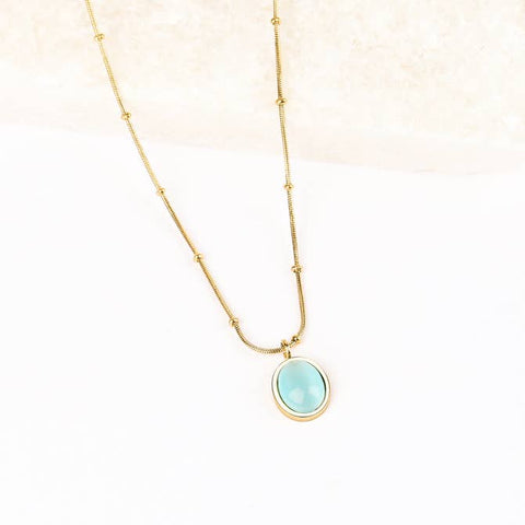 Blue Cat Eye Necklace (Gold)