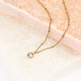 CZ Round Pendant on Saturn Chain Necklace (Gold)