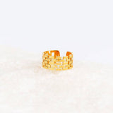 18k Gold Plated Brick Ring, Gold Adjustable Ring for Women, Unique Jewelry Gift for Ladies