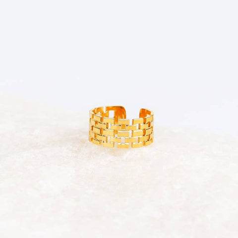 18k Gold Plated Brick Ring, Gold Adjustable Ring for Women, Unique Jewelry Gift for Ladies