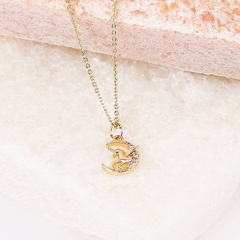 CZ Unicorn Crescent Necklace (Gold)